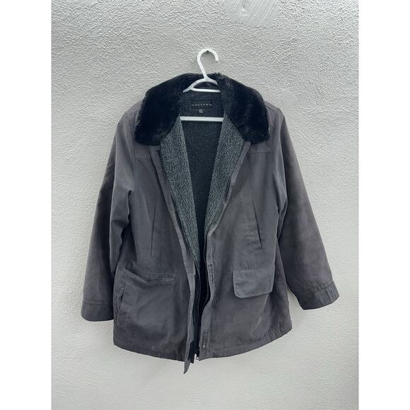 Gallery Womens Jacket Size Medium Gray Fleece Lined Faux Fur Collar - Picture 1 of 12